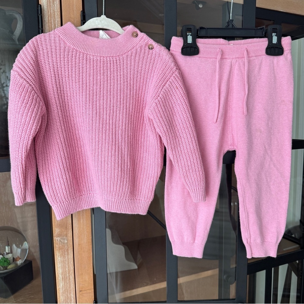 H&M kids knit set toddler baby girl pants leggings chunky sweater bubblegum